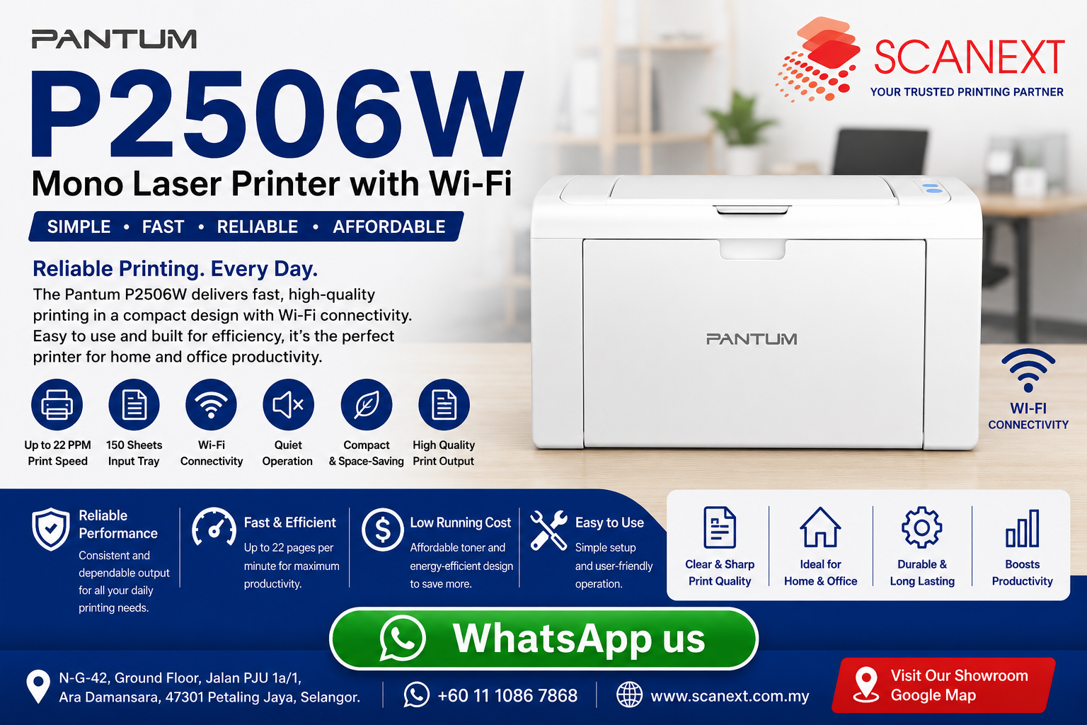 Pantum P2506W Compact Wireless Mono Laser Printer Scanext Solution Ara Damansara