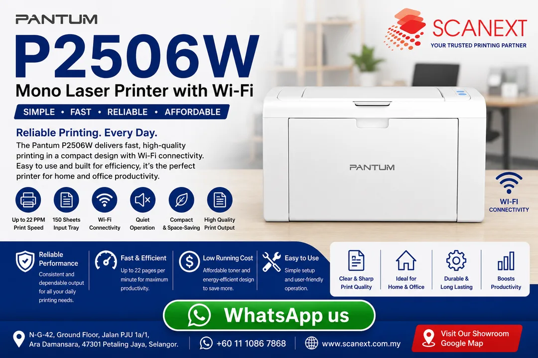 Pantum P2506W Compact Wireless Mono Laser Printer Scanext Solution Ara Damansara