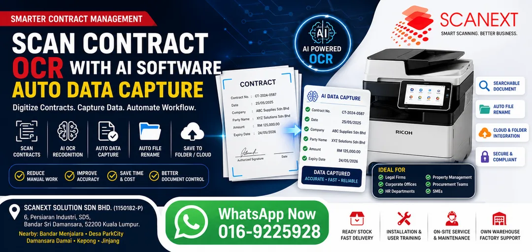 Scan Contract OCR AI Software Auto Data Capture Ricoh Smart Integration Scanext KL