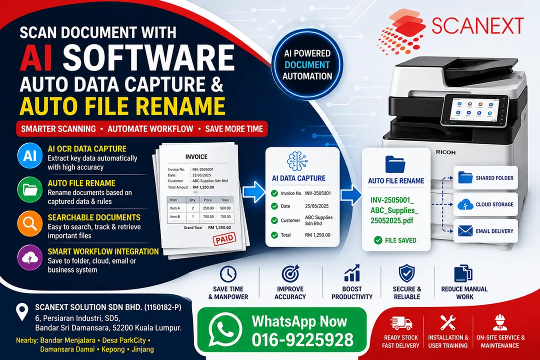 Scan Document AI OCR Auto Data Capture Auto File Rename Ricoh Smart Integration Scanext KL Bandar Sri Damansara
