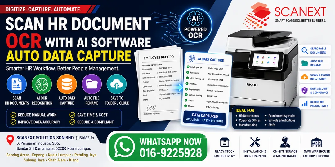 Scan HR Document OCR AI Software Auto Data Capture Ricoh Smart Integration Scanext KL