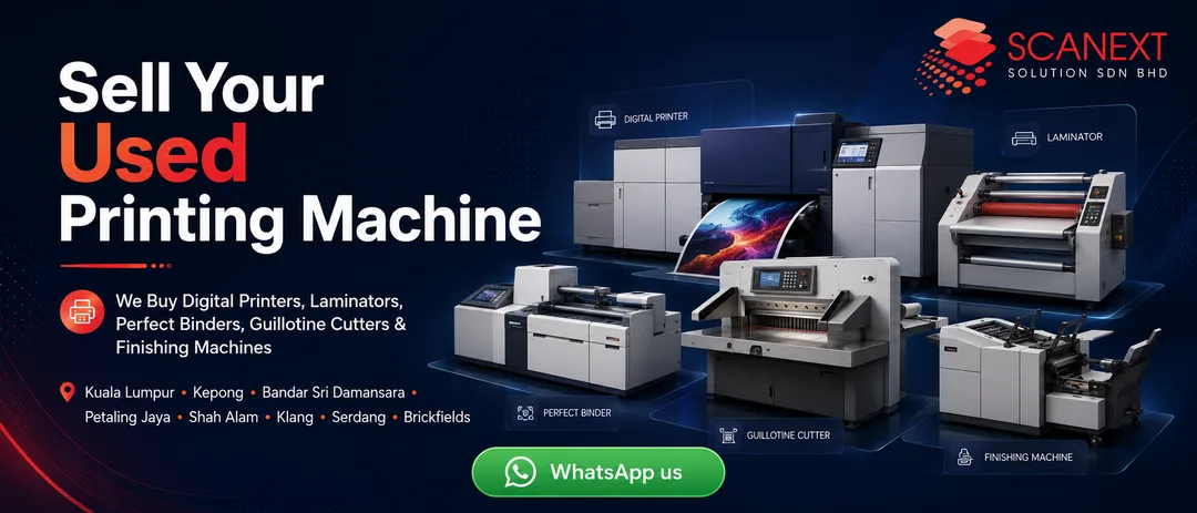 Used digital printer, paper cutter, laminate machine, perfect binding machine buyer in kl, kepong, pj, klang, puchong, serdang, shah alam.