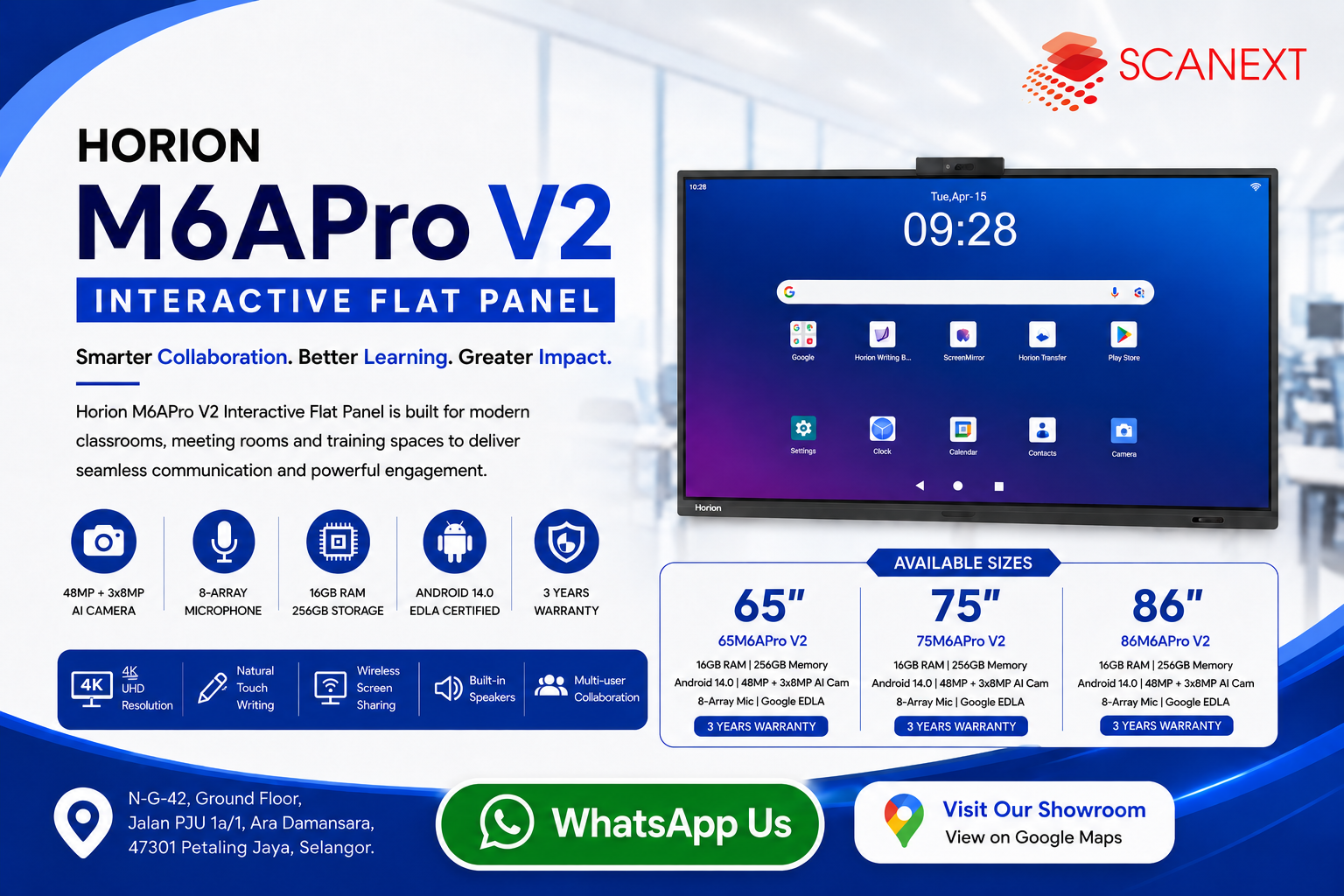Horion M6APro V2 4K Interactive Flat Panel Display with AI Features by scanext Sdn Bhd