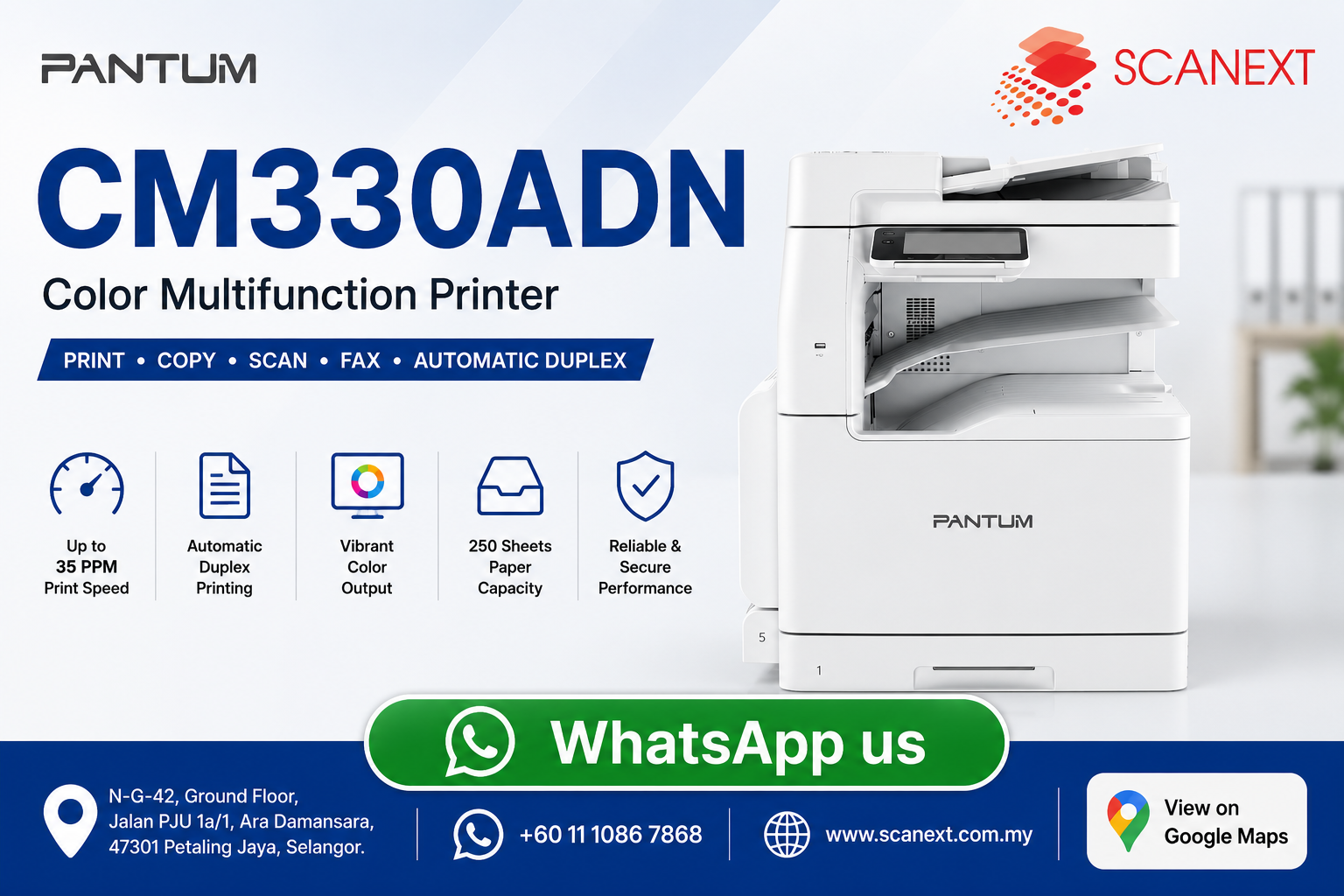 Pantum CM330ADN A3 Color Multifunction Laser Printer - Scanext Solution Sdn Bhd