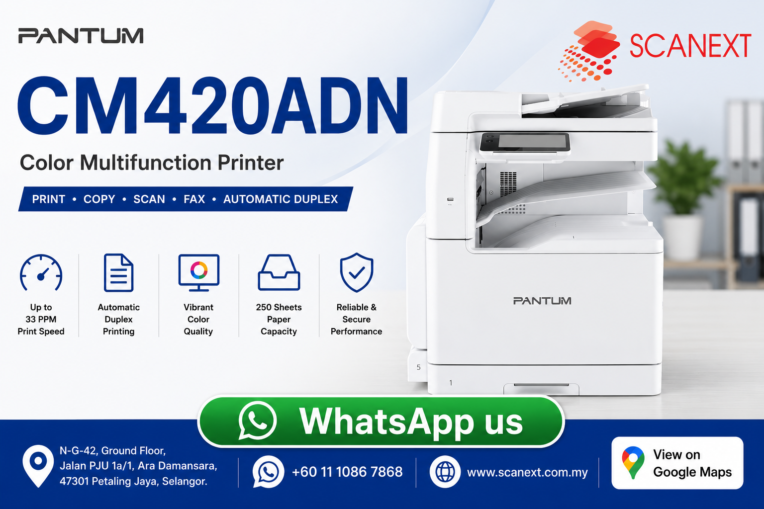 Pantum CM420ADN A3 Color Multifunction Laser Printer Front View