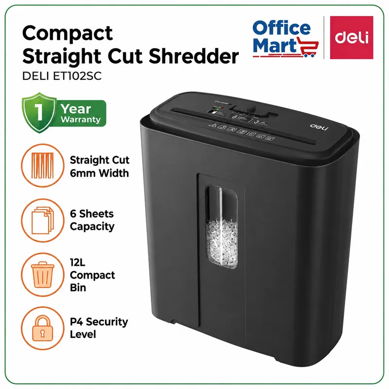 Secure document destruction with Deli ET102SC paper shredder in Malaysia workplace
