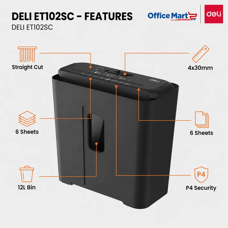 Deli ET102SC paper shredder with Scanext branding for Malaysia corporate buyers
